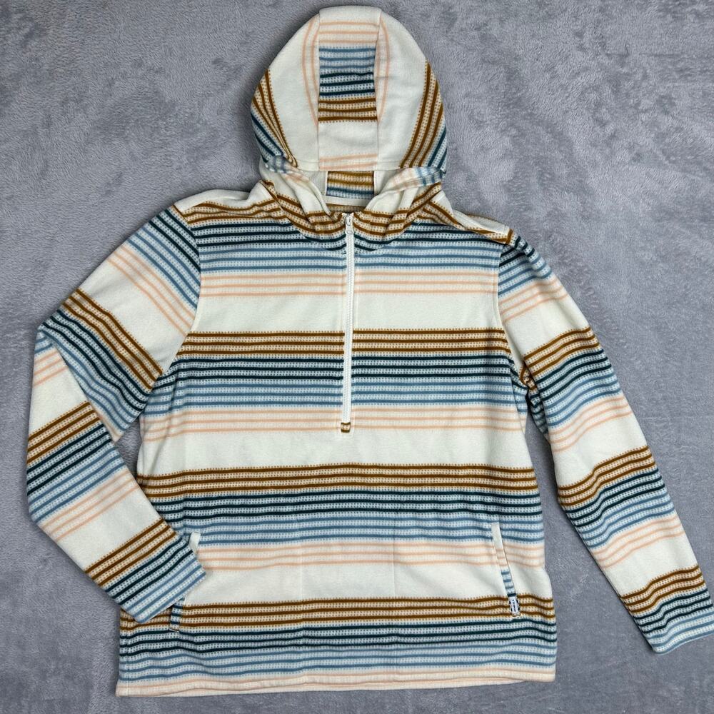 O'Neill Women XL Striped Plush Polar Fleece Half Zip Hood Pullover Sweater Surf